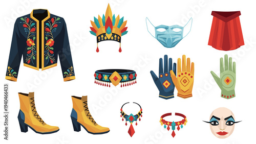 Traditional and modern mexican accessories in vibrant colors for cultural celebrations