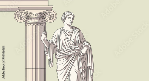 Classical greek statue with corinthian column in elegant linear design