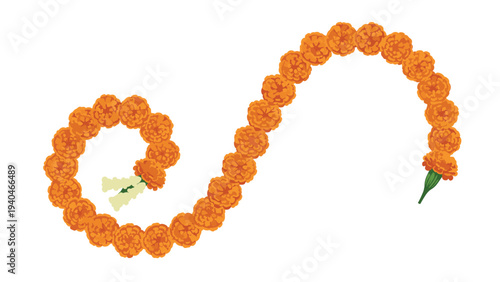 Marigold flower garland spiral on white background