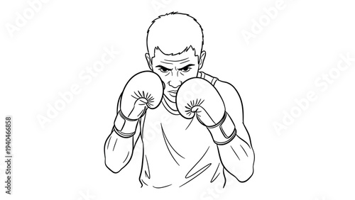 Boxer in focus: detailed line art of fighter in guard position