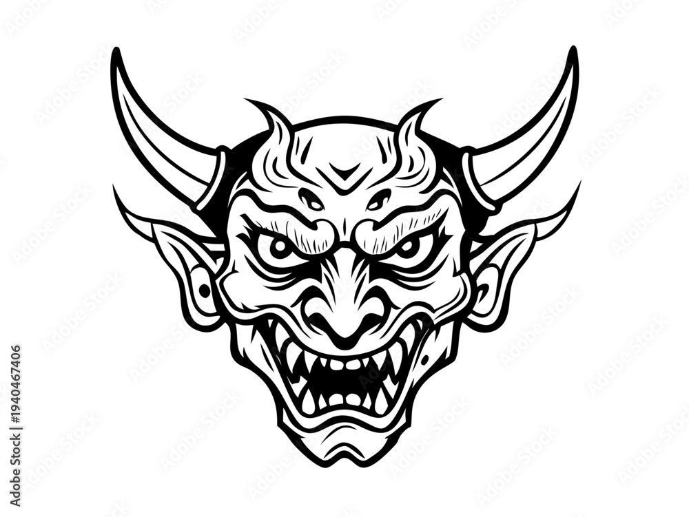 Obraz premium Oni Demon Mask Tattoo Style Vector