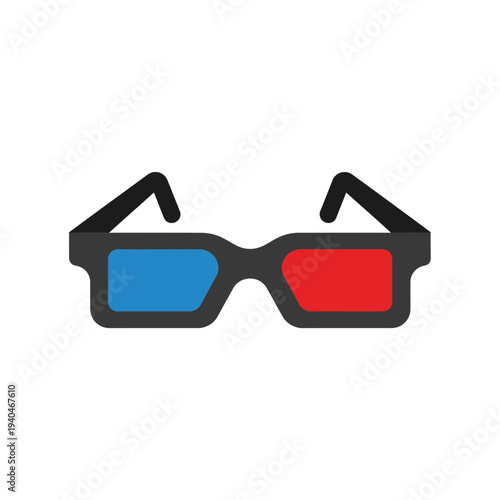A pair of black 3d glasses with blue and red lenses
