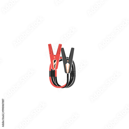 A pair of red and black jumper cables with metal clamps