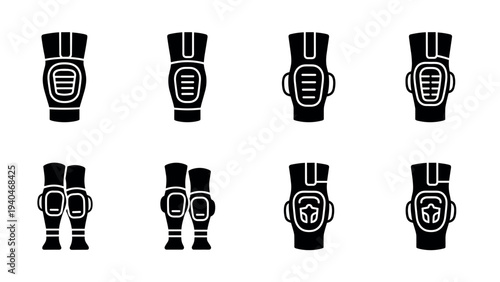 Silhouette knee pads collection: black and white sport icons set