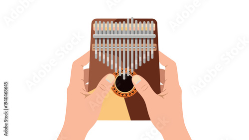 Hands playing kalimba: flat style musical instrument artwork