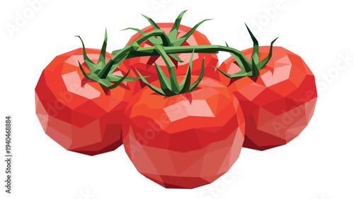 Geometric low poly tomatoes on vine in vibrant red