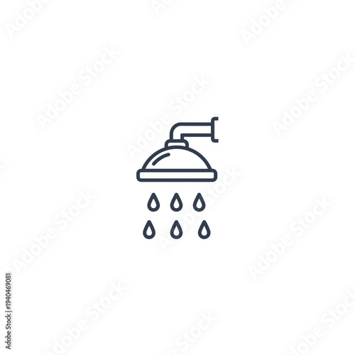 Simple Shower Head Icon with Falling Water Drops Line Art