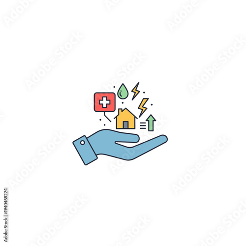 Essential Services Costs Rising with Hand and Icons