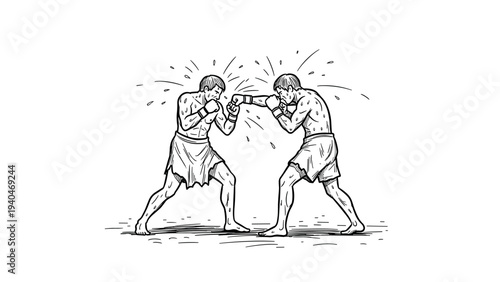 Boxing match sketch: two fighters in action with dynamic movement and detail