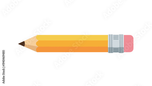 Flat yellow pencil with eraser on white background