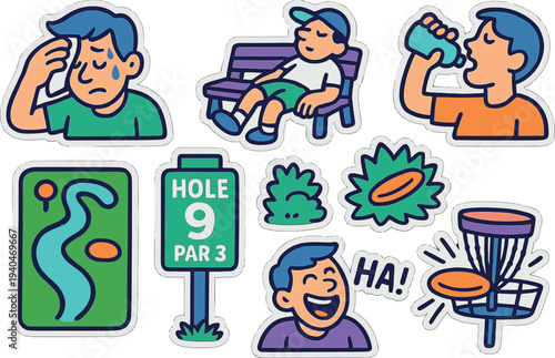 Playful disc golf stickers: fun characters and symbols on the course