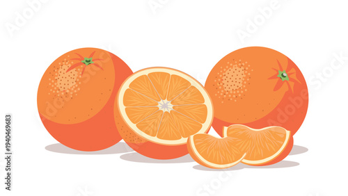 Fresh citrus fruits with halves and slices on white background