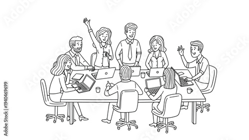 Collaborative team meeting with diverse professionals engaged in discussion