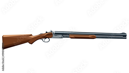 Realistic detailed shotgun with wooden stock and metallic barrel