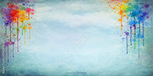 Abstract watercolor grunge background with floral splashes and a vintage paper texture featuring an autumn leaf pattern border for an artistic nature illustration design