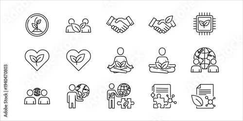 A collection of 12 line icons depicting love relationships and wellness