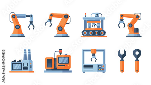 Industrial robot arm collection featuring modern automated machinery