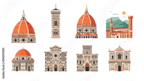 Iconic florence architecture set: cathedral and historic landmarks