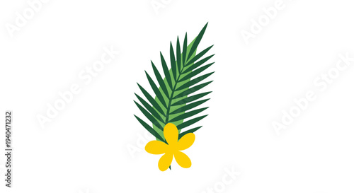 Palm Frond with Yellow Flower Illustration.