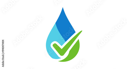 Water Drop with Green Checkmark Logo.