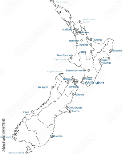Detailed map of New Zealand with major cities labeled