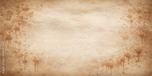 A blank vintage parchment page featuring an aged brown texture with antique grunge stains and a worn sepia design for a retro textured paper background