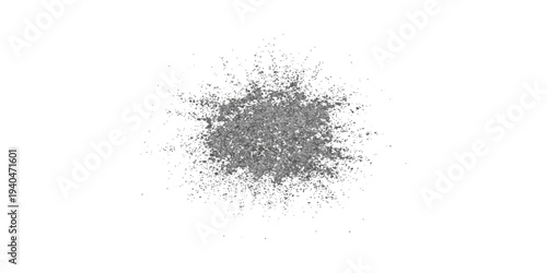 Isolated black ink splat and splashes of dry coffee grounds form a dark heap of beauty cosmetics and eyeshadow ingredients on a white background