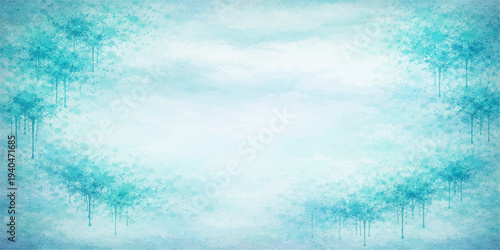 Blue grunge abstract winter background with a vector snowflake pattern and soft clouds under a bright summer sun for a nature landscape frame