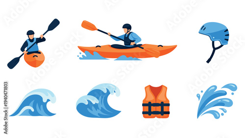 Kayaking adventure gear and water waves for outdoor sports enthusiasts