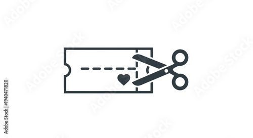Scissors Cutting Ticket with Heart Symbol.