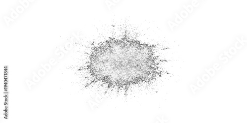 An abstract heap of black ink splats and powder blots with brown spice seeds isolated on a white background
