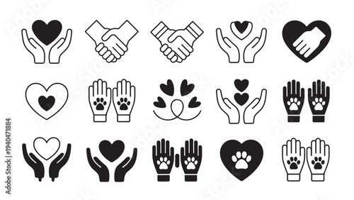 Care, compassion, and support icons