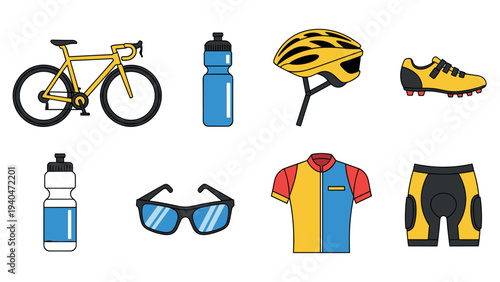 Cycling gear and accessories in modern flat design