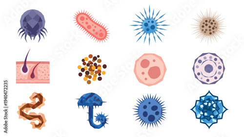 Colorful bacteria and virus icons in flat design