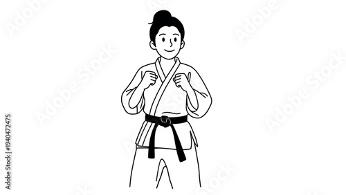 Confident martial artist in black belt attire illustration