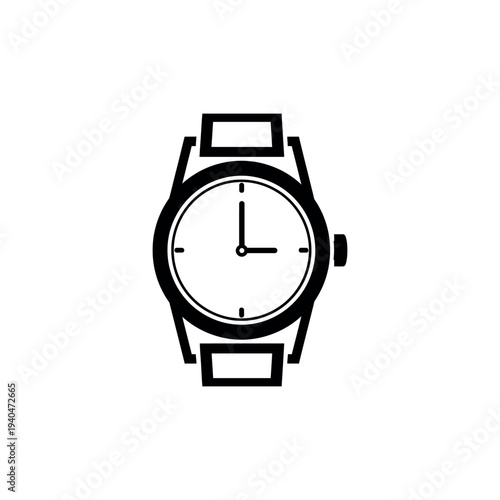 Simple Black and White Wristwatch Illustration.