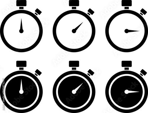 Set of stopwatch icons in black and white