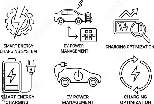 Electric Vehicle Charging Systems Smart Energy Management, Optimization, and Power Control Icons