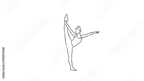 Graceful dance pose in continuous line art drawing of ballet performer