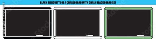 Black chalkboards with white and green frames and chalks
