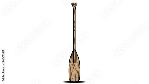 Wooden canoe paddle with shadow isolated on white background