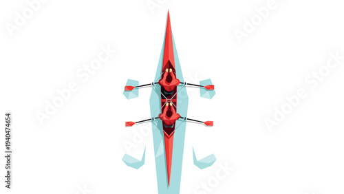 Low poly rowing team in action: dynamic high contrast water sports