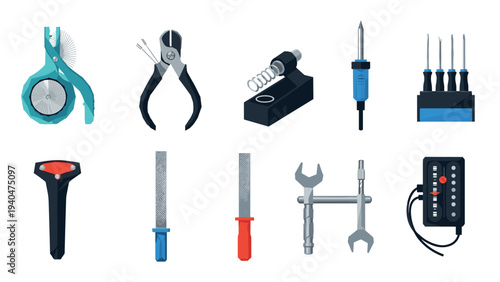 Set of colorful modern hand tools for repairs and maintenance