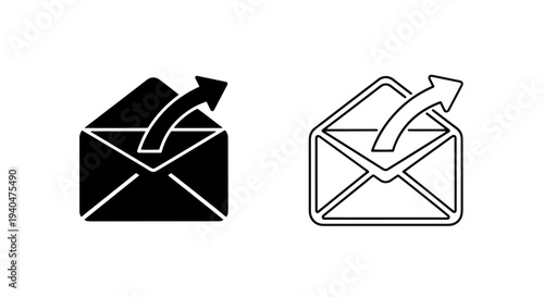 Outgoing mail icon: envelope with sending arrow, black and white