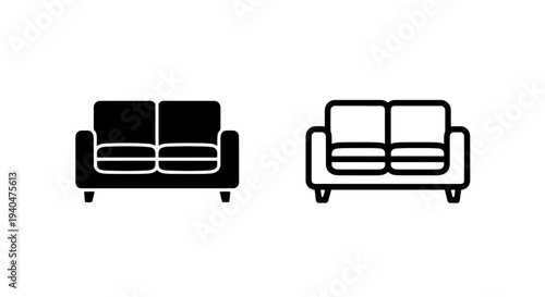 Modern sofa icon, two-seater, black and white