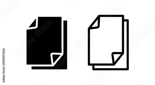 Document icon, stacked pages, black and white