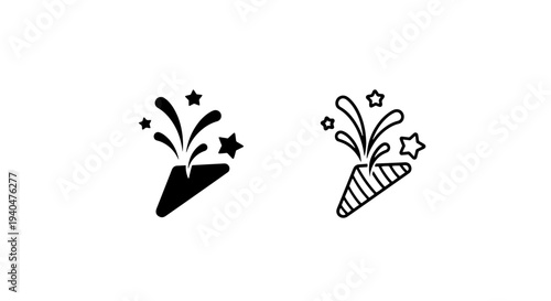 Party popper icon with stars and confetti, celebration event