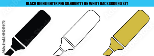 Black highlighter pen silhouettes on white background