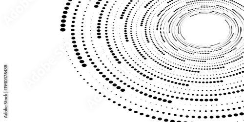 Vector dotted speed lines in vortex form. Geometric art. Segmented circle. Arc lines. Trendy design element for frame, round logo, sign, symbol, web, prints, posters, template, pattern, backdrop