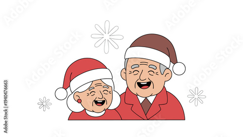 Cheerful elderly couple in santa hats celebrating christmas